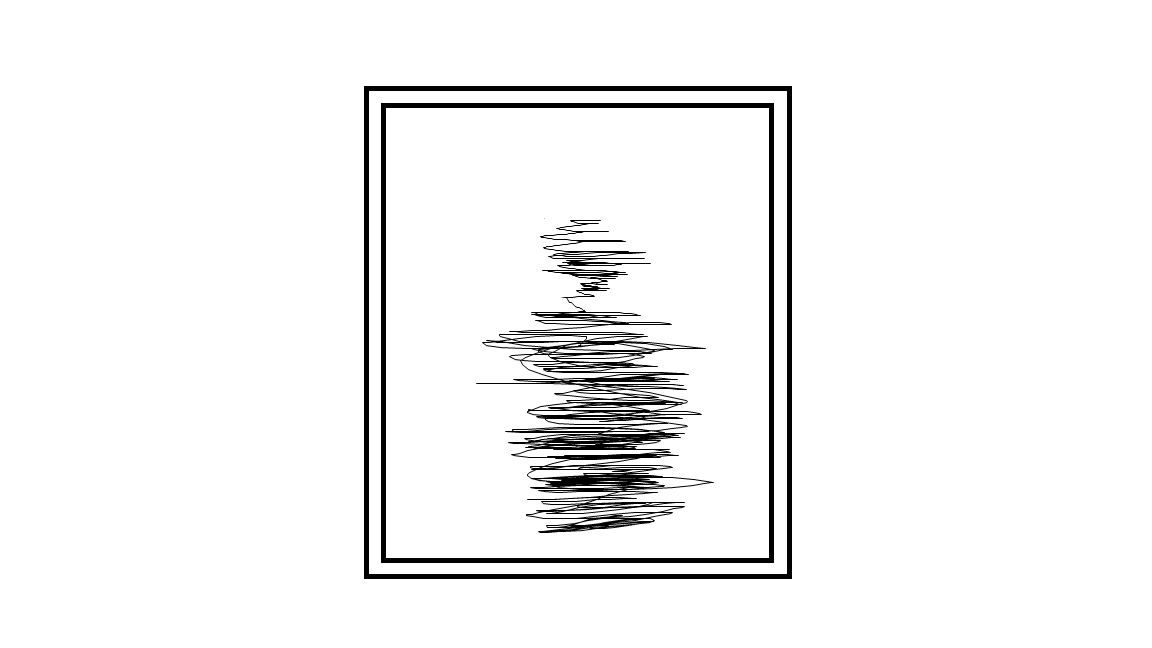 a bad drawing of a mirror, defined in perfectly straight lines. inside the mirror stands a figure, defined in squiggly and imperfect lines, as though seen through a haze.